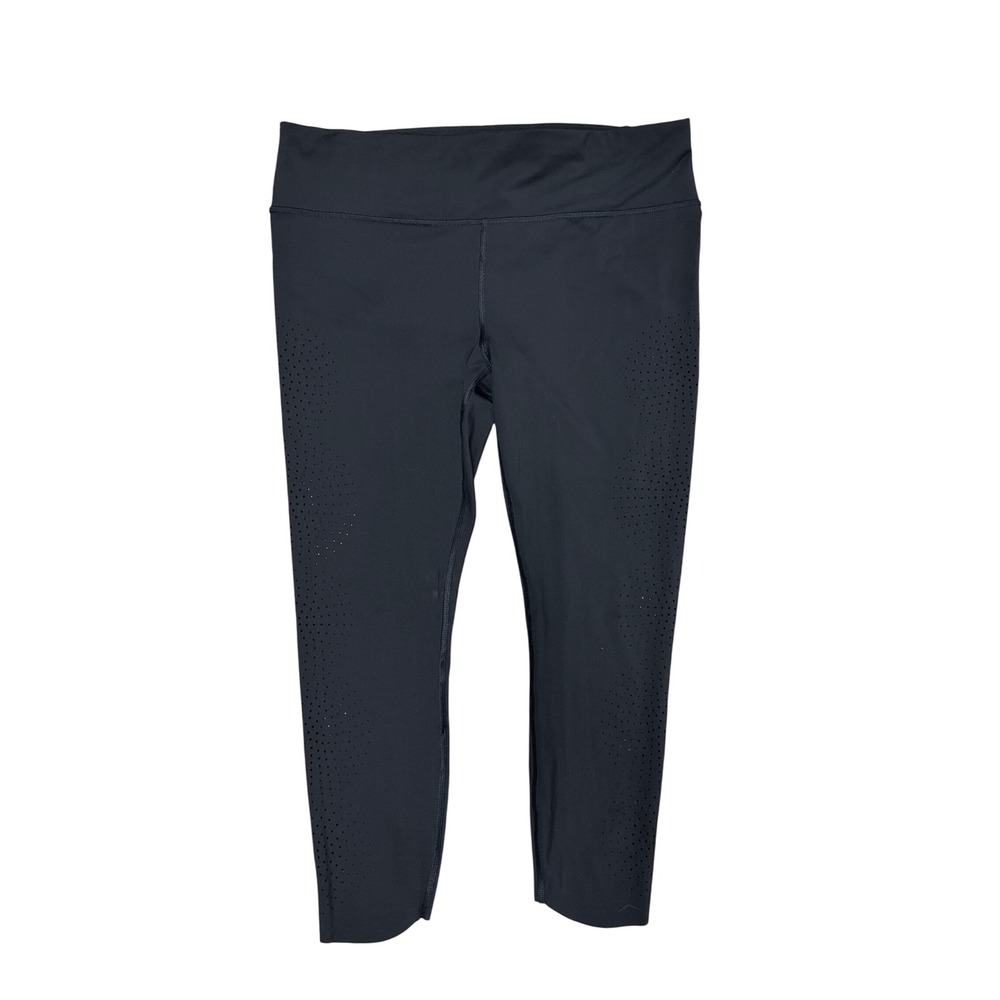 Athleta Leggings Women L Black Laser Cut Zip Pocket Athletic Gym Yoga Athleisure